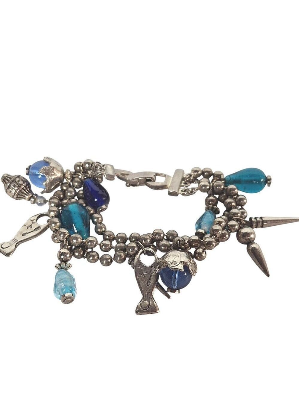 Silver Blue Fish Charm Bracelet